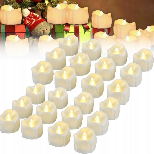 Set 24 LED Tealights s Časovačom, Bezplameňové Sviečky, Teplá Biela